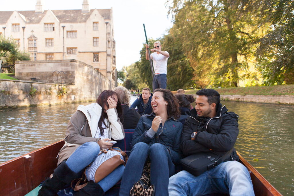 EC Cambridge school students punting on the River Cam