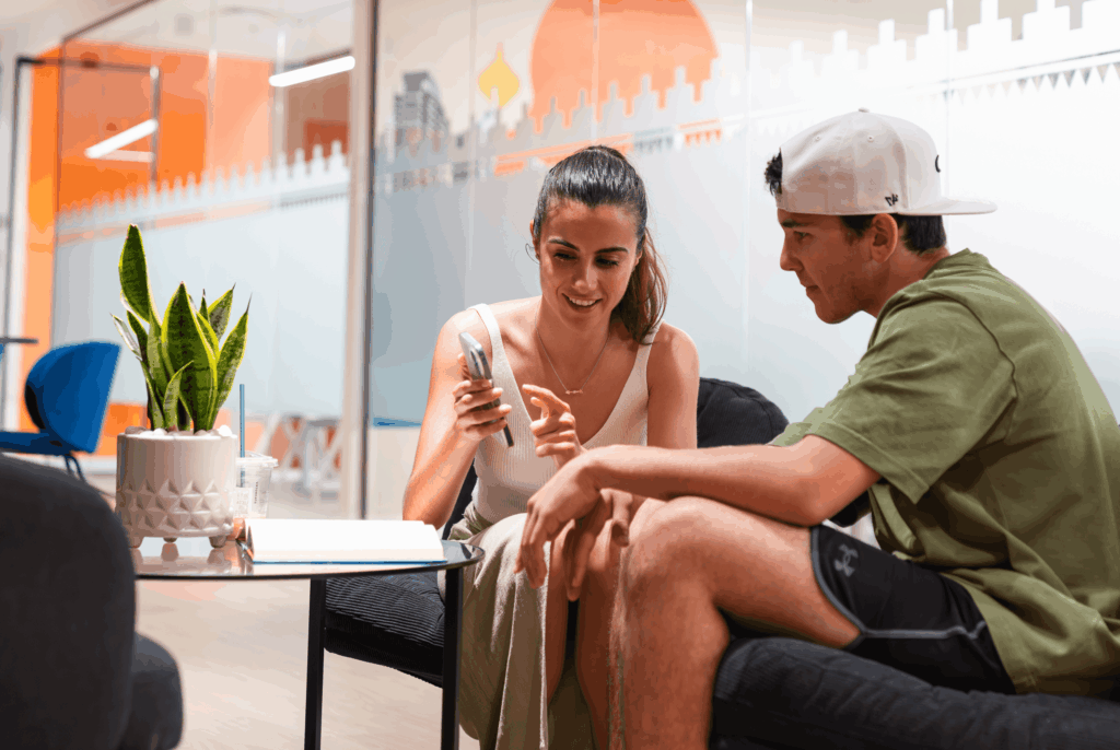 students talking in lounge