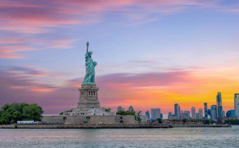 USA skyline at sunset